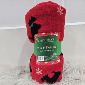 Northpoint holiday dog print snow flakes red plush throw 50×60 inch